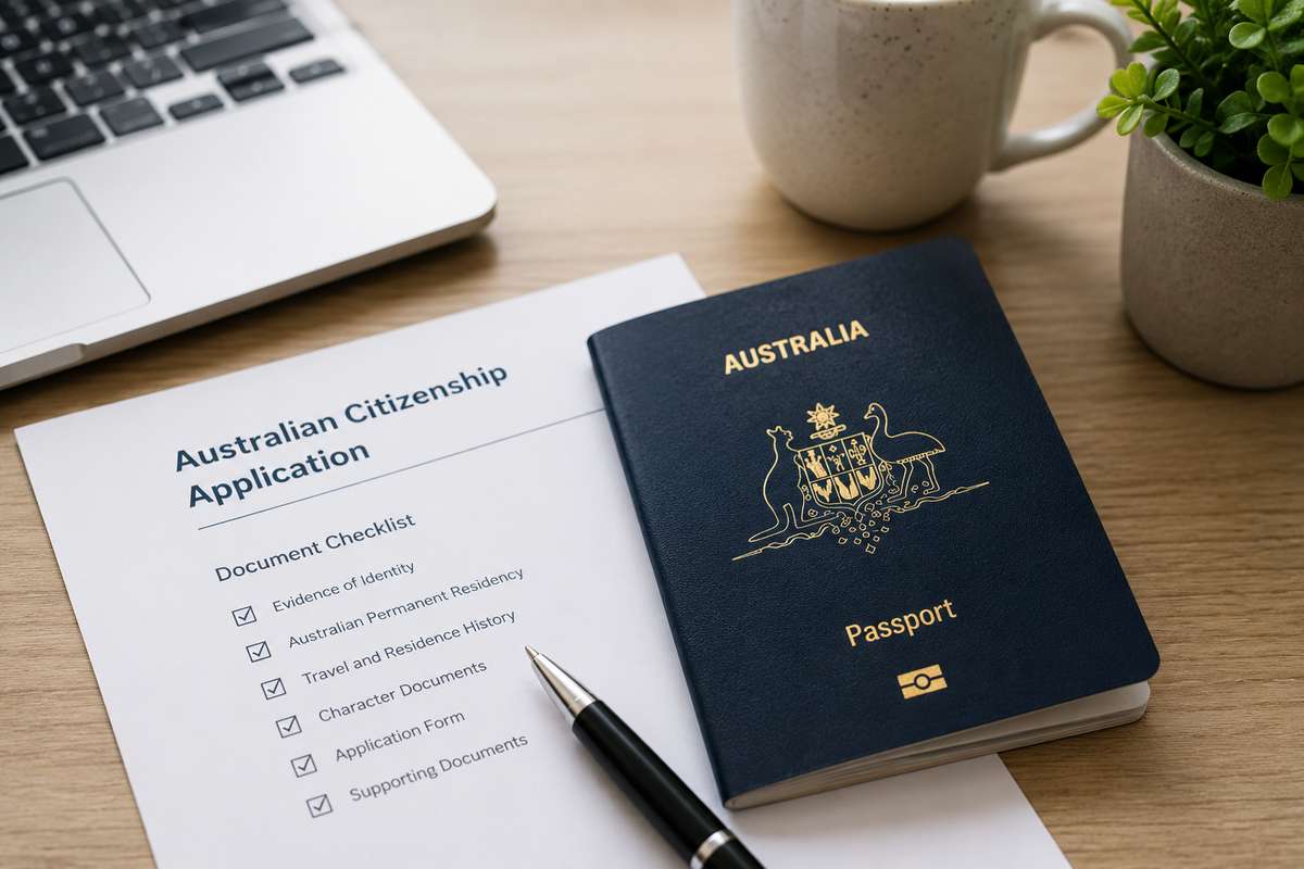 Australian citizenship application documents and passport